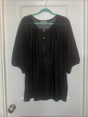 Black Sheer Blouse w/ Silver & Gold Dotted Sparkle Peasant Top- Jennifer Lopez